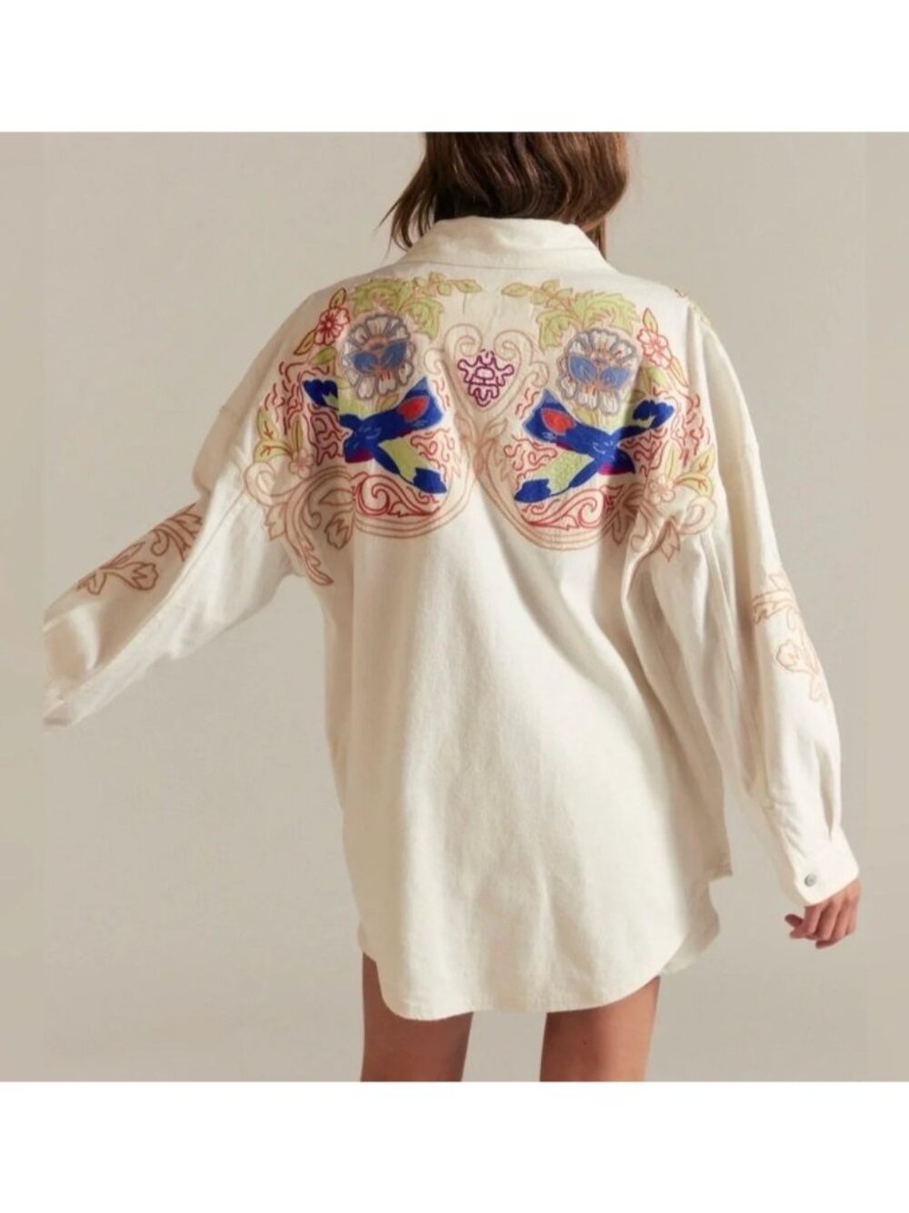 Free People Take Flight Embroidered Shirt Boho Chic Hippie Festival  Womens L